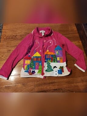 Tiara International Pink Holiday Cardigan Sweater Teacher Light-up Fiber Optic